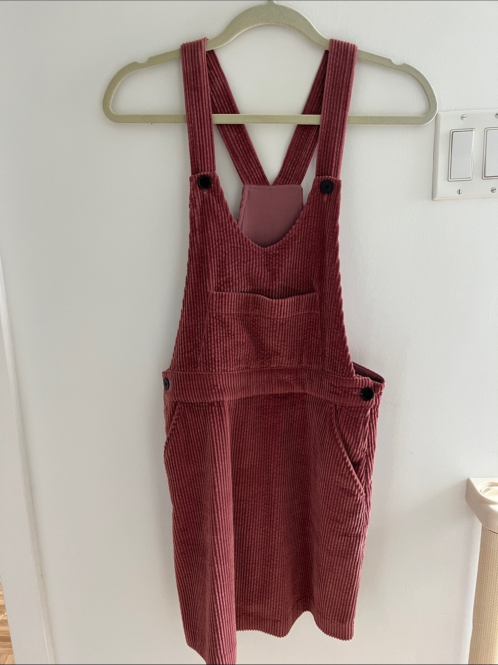 Frank & Oak Corduroy Pinafore Romper Dress in Rosewood